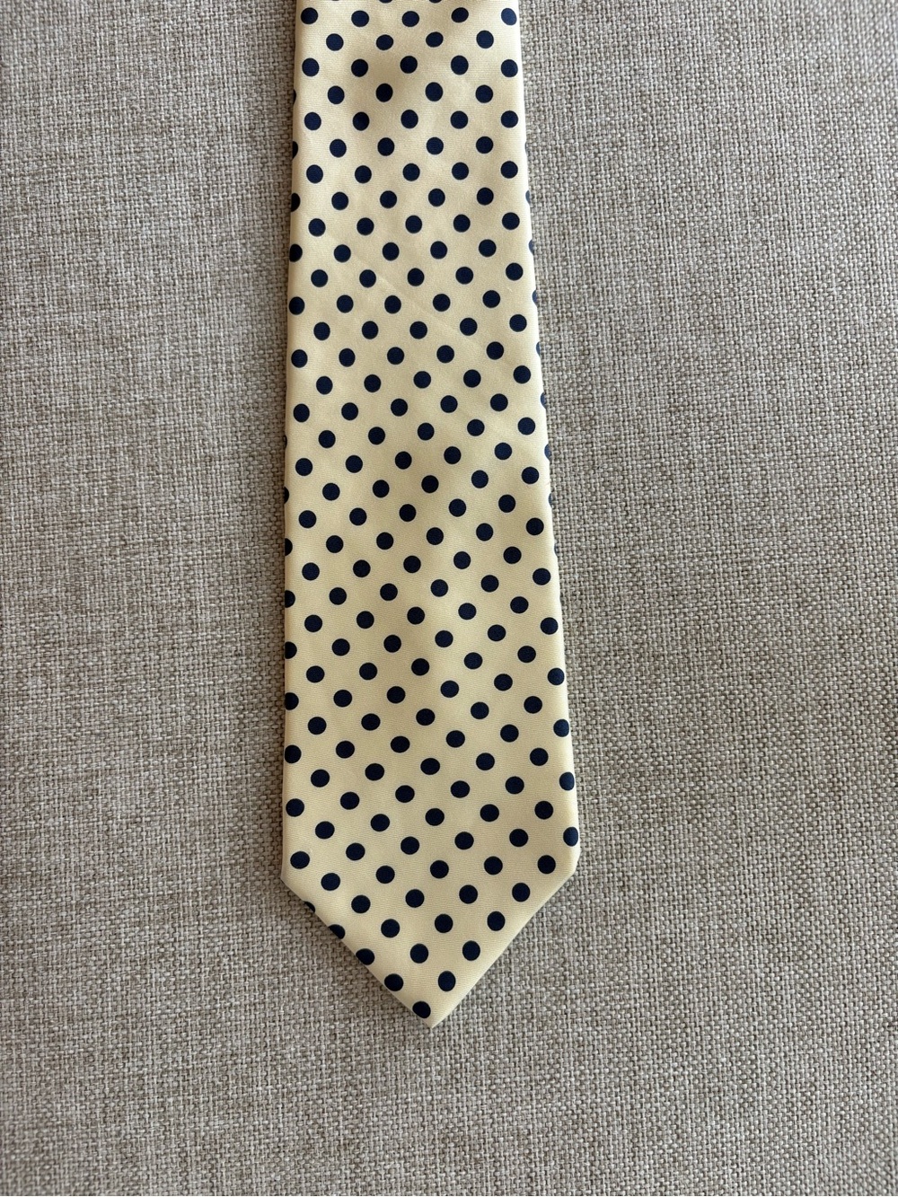 Vintage Bert Pulitzer Creamy Yellow Navy Polka Dot Tie 3.75” Wide